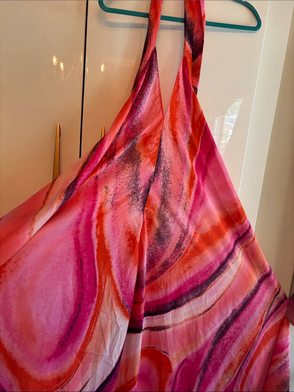 Vibrant Pink & Orange Halter-Style Draped Dress